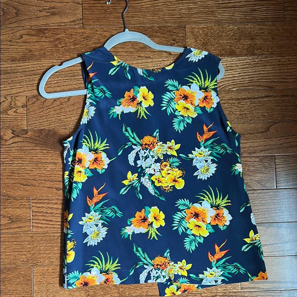 Equipment Blue and Yellow Floral Tank Top